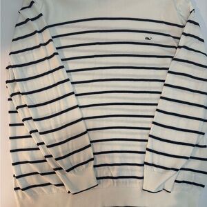 Vineyard Vines White Crewneck Sweater with Navy Stripes